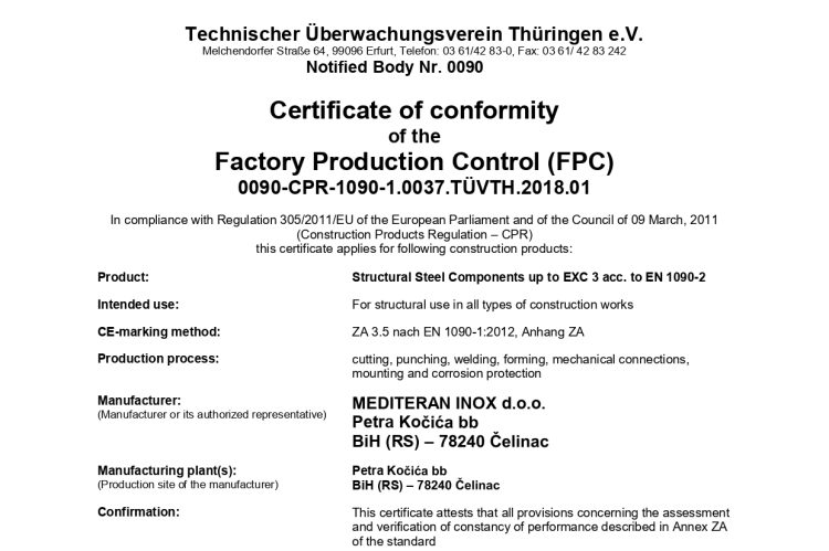 MEDITERAN INOX doo FB CPR 1090 1 Certificate FPC page 0001