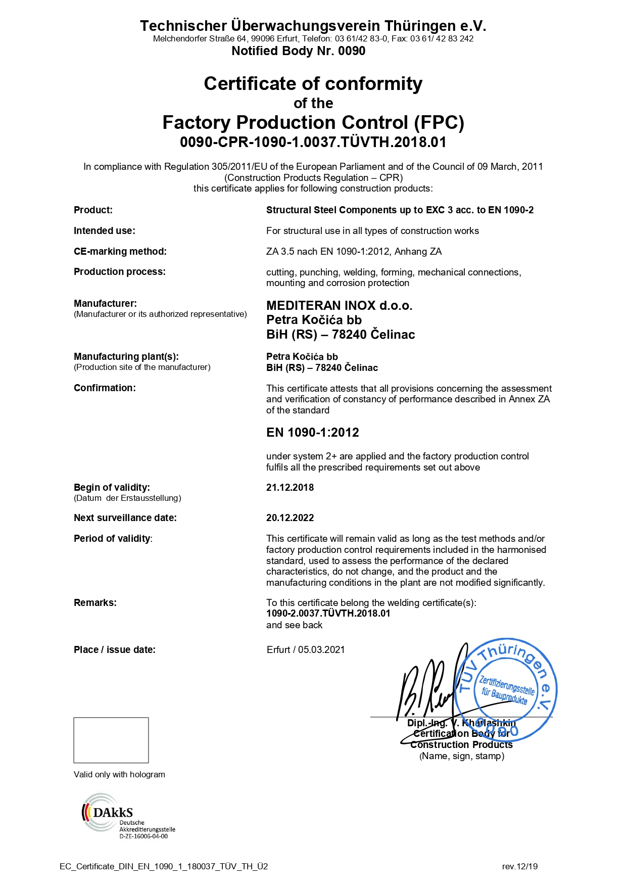 MEDITERAN INOX doo FB CPR 1090 1 Certificate FPC page 0001