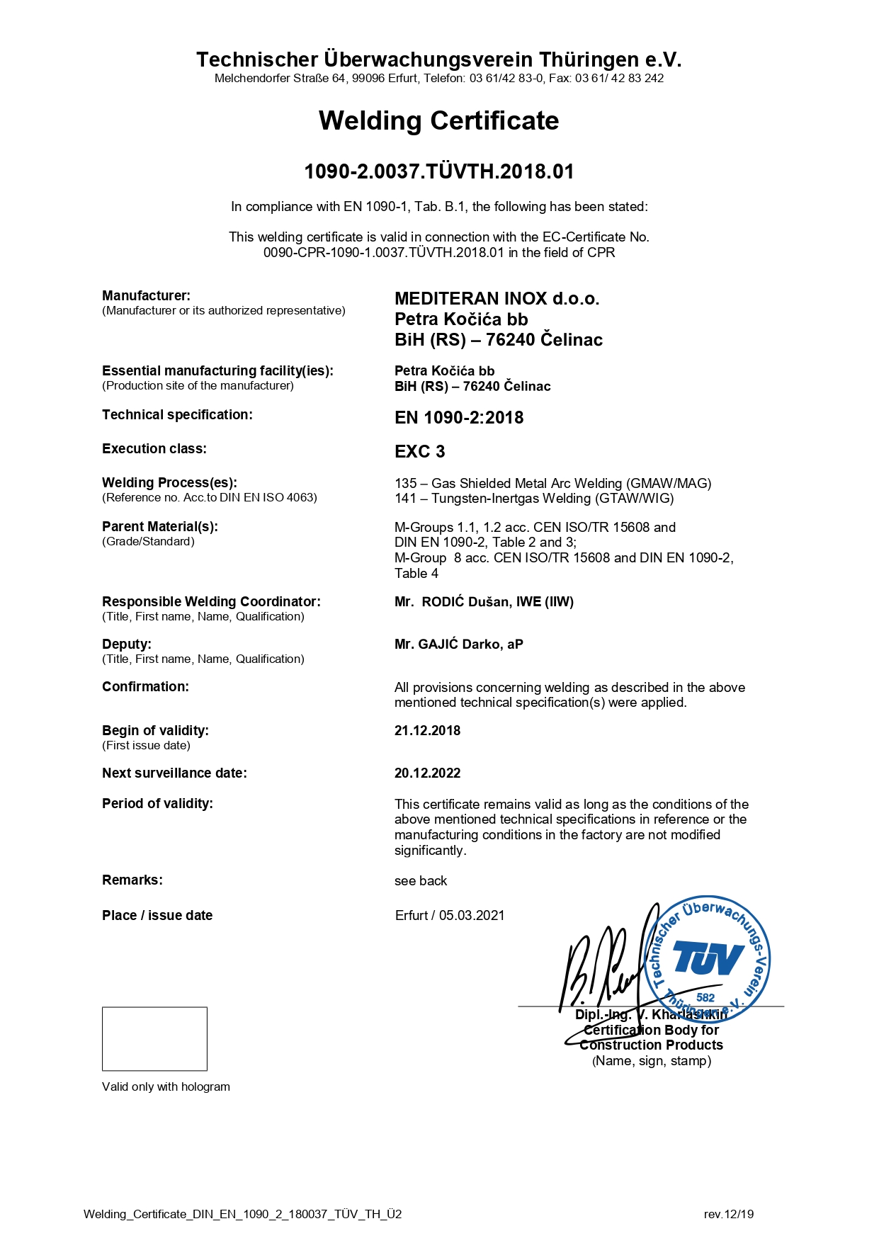 MEDITERAN INOX doo FB CPR 1090 1 Welding certificate page 0001